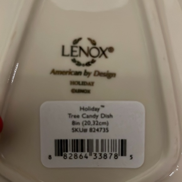 Lenox Holiday Tree Candy Dish NIB 8” Gold Trim Holly & Berries New in Box - Picture 6 of 8